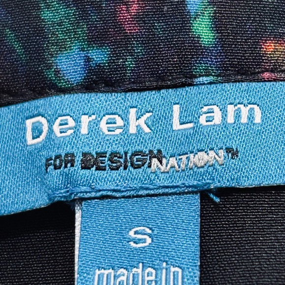 Derek Lam for DesigNation Womens Small Abstract Print Button Down Blouse Black - Picture 7 of 10